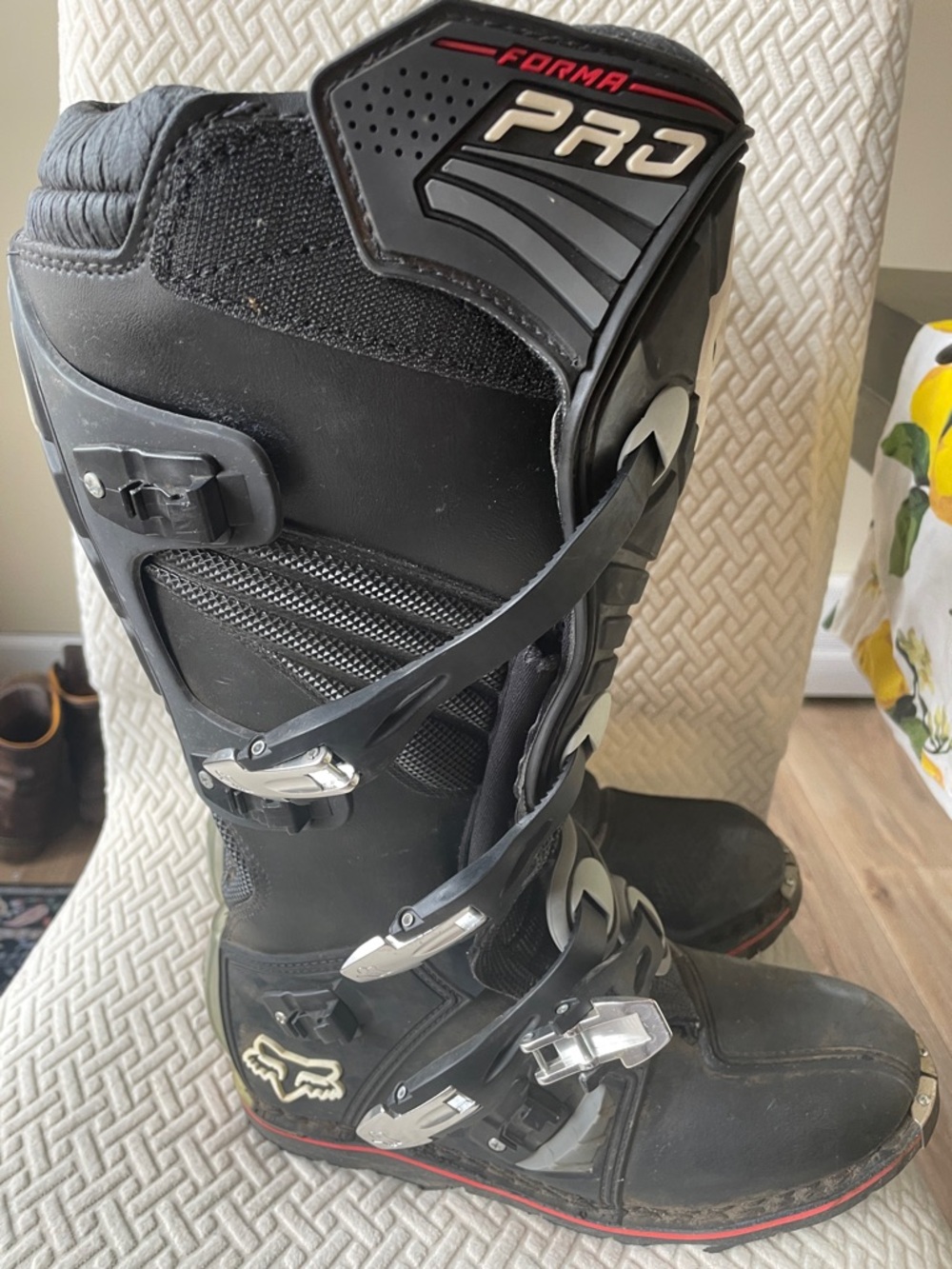 Fox Black Motocross Boots with Red Accent